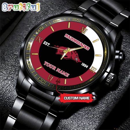Arkansas Razorbacks NCAA Personalized Black Hand Watch For Fans