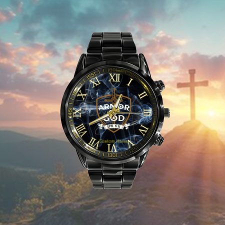Armor Of God Jesus Christ Believer Bible Christian Faith Personalized Black Stainless Steel Watch
