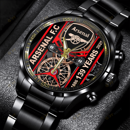 Arsenal F.C Premier League Black Stainless Steel Watch Gift For Fan