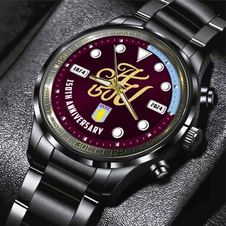 Aston Premier League Villa Black Stainless Steel Watch Gift For Fan