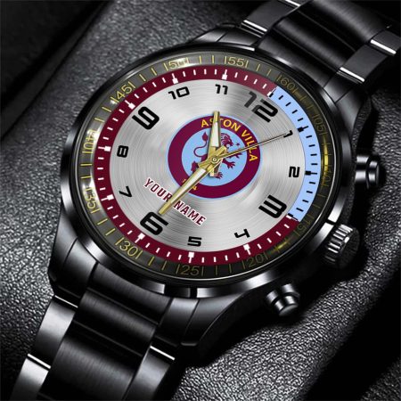 Aston Villa EPL Personalized Black Stainless Steel Hand Watch For Fan