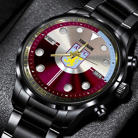 Aston Villa EPL Personalized Black Stainless Steel Watch Gift For Fans