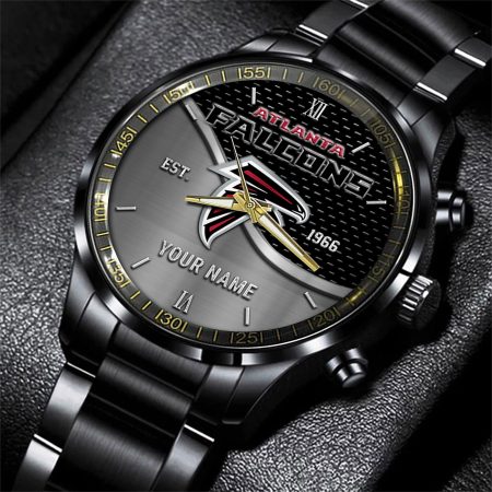 Atlanta Falcons NFL Black Fashion Hand Watch Custom Your Name Gift For Fan