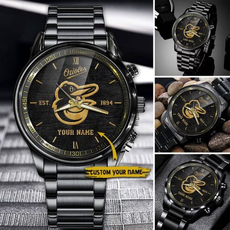Baltimore Orioles MLB Black Fashion Watch Custom Your Name For Fan