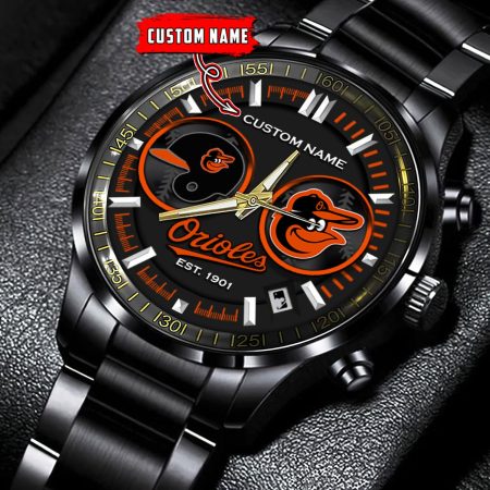 Baltimore Orioles MLB Personalized Black Stainless Steel Watch Gifts For Fans