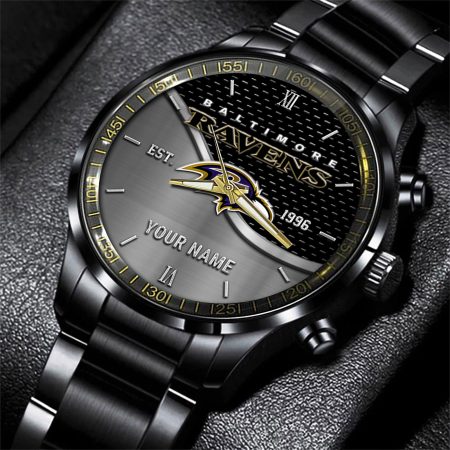 Baltimore Ravens NFL Black Fashion Hand Watch Custom Your Name Gift For Fan