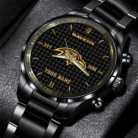 Baltimore Ravens NFL Black Fashion Hand Watch Custom Your Name Gift For Fan
