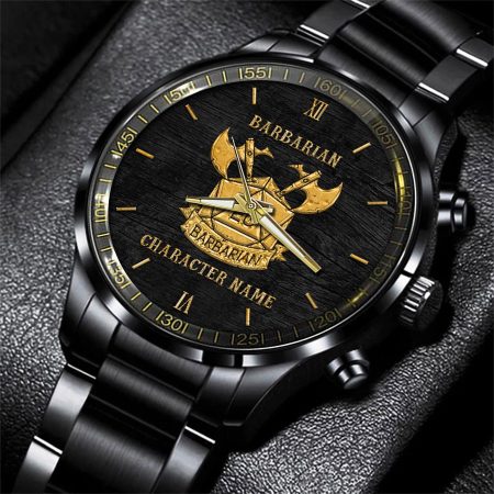 Barbarian Dungeons & Dragons Game Black Fashion Watch Custom Character Name