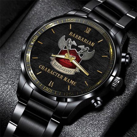 Barbarian Dungeons & Dragons Game Black Fashion Watch Custom Character Name