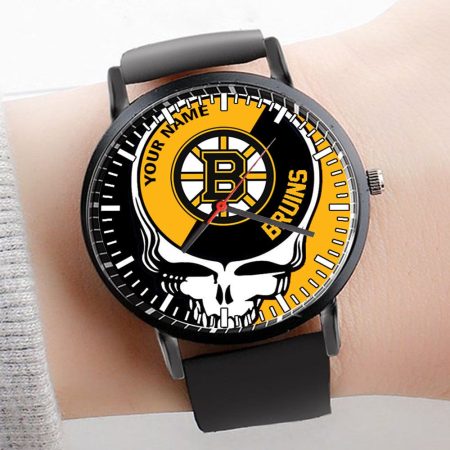 Boston Bruins NHL Personalized 3D Men Leather Hand Watch Gift For Fans For Father