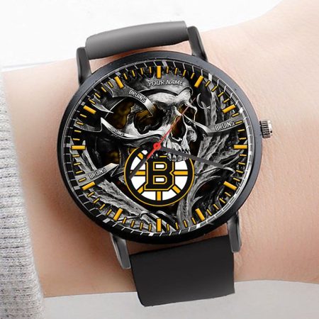 Boston Bruins NHL Personalized Skull 3D Men Leather Hand Watch Gift For Fans For Father