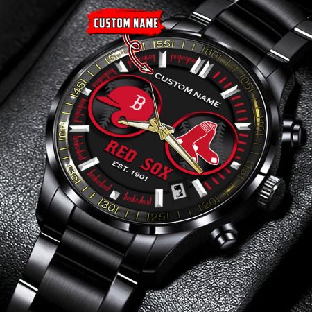 Boston Red Sox MLB Personalized Black Stainless Steel Watch Gifts For Fans
