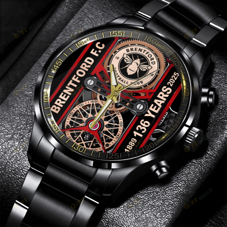 Brentford F.C Premier League Black Stainless Steel Watch Gift For Fan