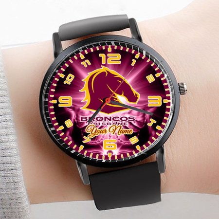 Brisbane Broncos NRL 3D Men Leather Hand Watch Personalized Gift For Fans For Father For Fan