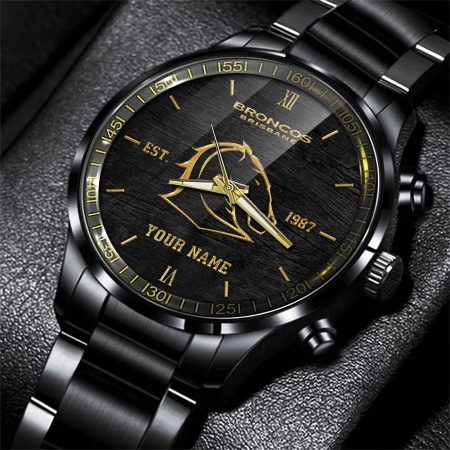 Brisbane Broncos NRL Black Fashion Watch Custom Your Name