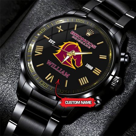 Brisbane Broncos NRL Custom Name Black Fashion Watch