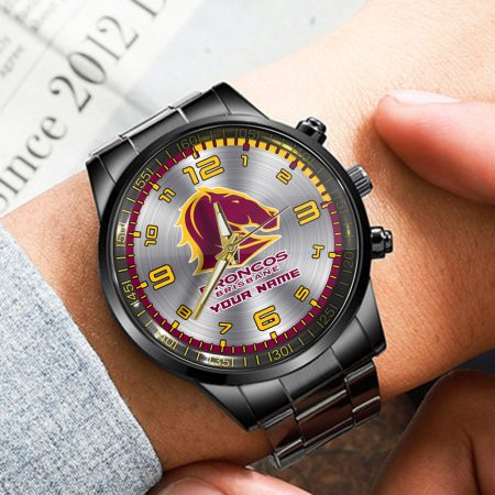 Brisbane Broncos NRL Personalized Black Hand Watch Gift For Fans