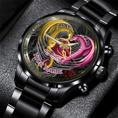 Brisbane Broncos NRL Personalized Black Hand Watch Gift For Fans