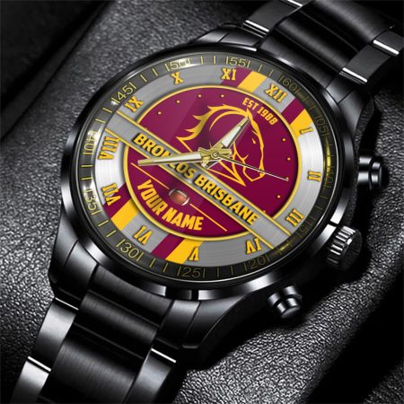 Brisbane Broncos NRL Personalized Black Hand Watch Gift For Fans
