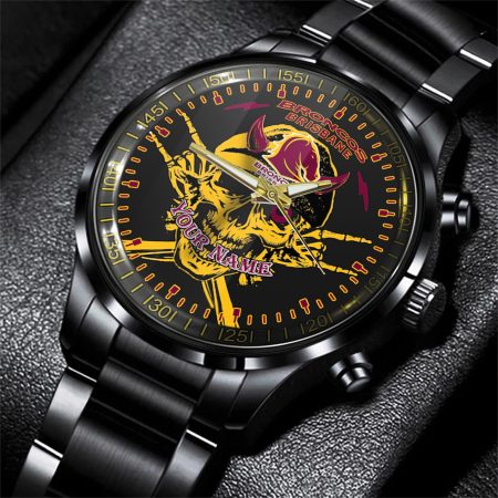 Brisbane Broncos NRL Personalized Black Hand Watch Gift For Fans