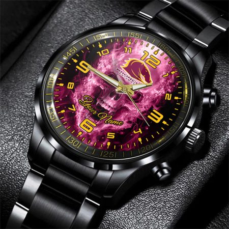 Brisbane Broncos NRL Personalized Black Hand Watch Gift For Fans