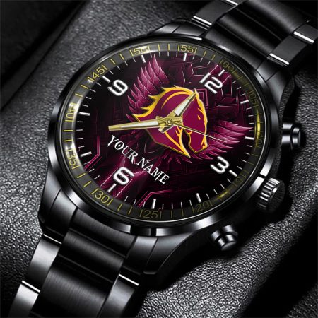 Brisbane Broncos NRL Personalized Black Hand Watch Gift For Fans