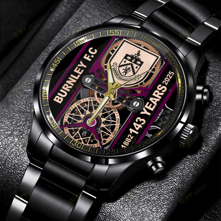 Burnley F.C Premier League Black Stainless Steel Watch Gift For Fan