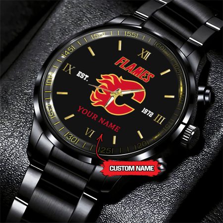 Calgary Flames NHL Hockey Game Time Custom Black Fashion Watch For Fan