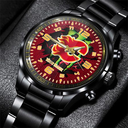 Calgary Flames NHL Personalized 3D Black Men Hand Watch Gift For Fans