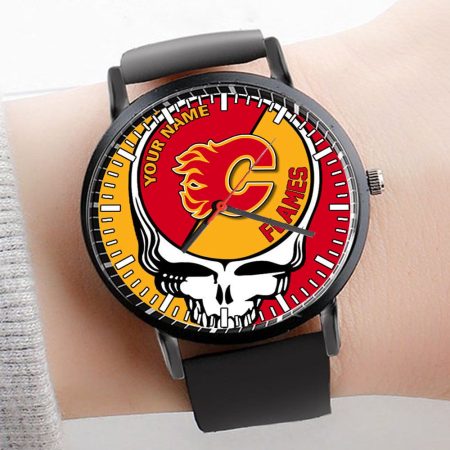 Calgary Flames NHL Personalized 3D Men Leather Hand Watch Gift For Fans For Father