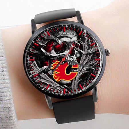 Calgary Flames NHL Personalized Skull 3D Men Leather Hand Watch Gift For Fans For Father