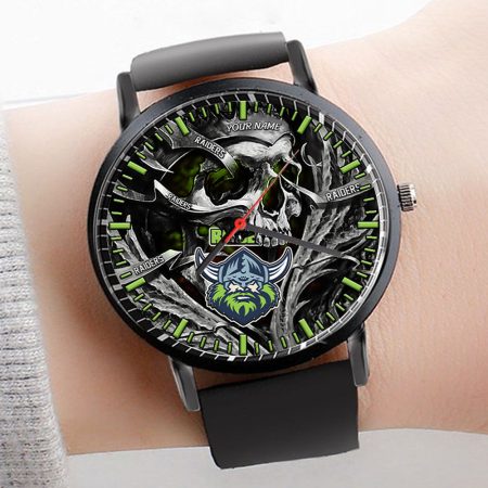 Canberra Raiders NRL 3D Men Skull Leather Hand Watch Personalized Gift For Fans For Father For Fan