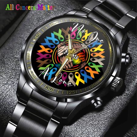 Cancer Awareness Black Stainless Steel Watch Gift For Fan