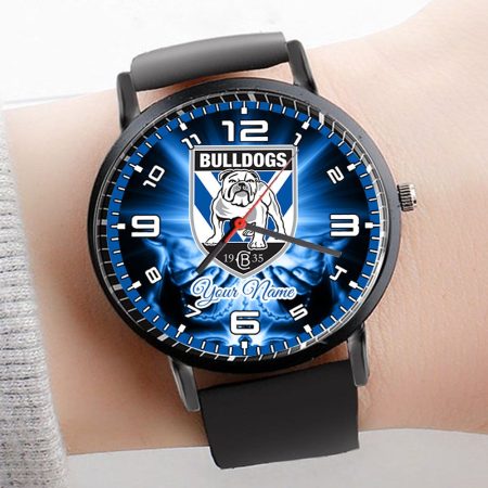 Canterbury Bankstown Bulldogs NRL 3D Men Leather Hand Watch Personalized Gift For Fans For Father For Fan