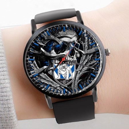 Canterbury Bankstown Bulldogs NRL 3D Men Skull Leather Hand Watch Personalized Gift For Fans For Father For Fan