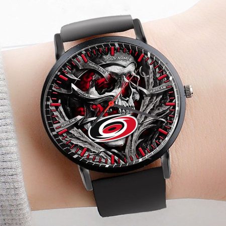 Carolina Hurricanes NHL Personalized Skull 3D Men Leather Hand Watch Gift For Fans For Father