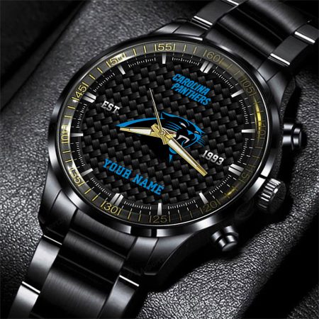 Carolina Panthers NFL Black Fashion Hand Watch Custom Your Name Gift For Fan