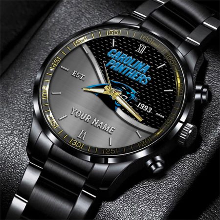 Carolina Panthers NFL Black Fashion Hand Watch Custom Your Name Gift For Fan