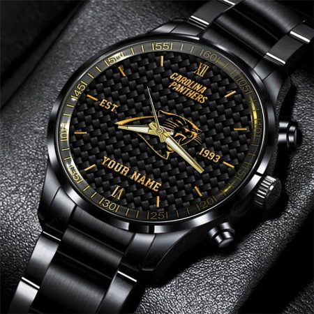 Carolina Panthers NFL Black Fashion Hand Watch Custom Your Name Gift For Fan