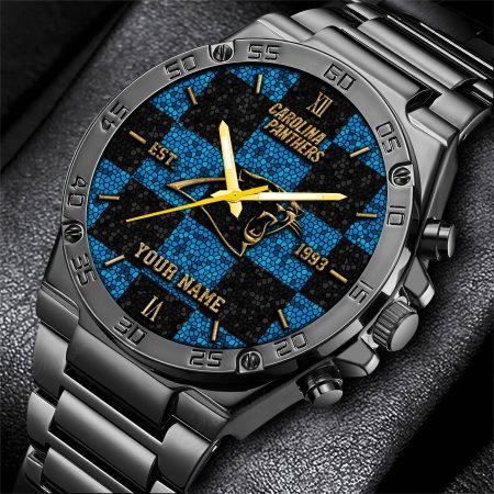 Carolina Panthers NFL Black Fashion Watch Custom Your Name