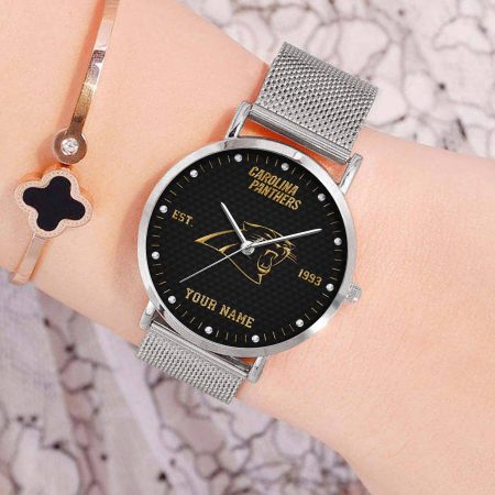 Carolina Panthers NFL Black Fashion Watch Custom Your Name