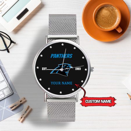 Carolina Panthers NFL Personalized Style Sliver Hand Watch For Lady For Fan