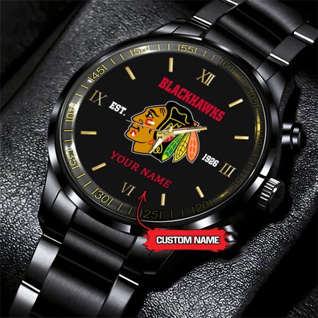 Chicago Blackhawks NHL Hockey Game Time Custom Black Fashion Watch For Fan