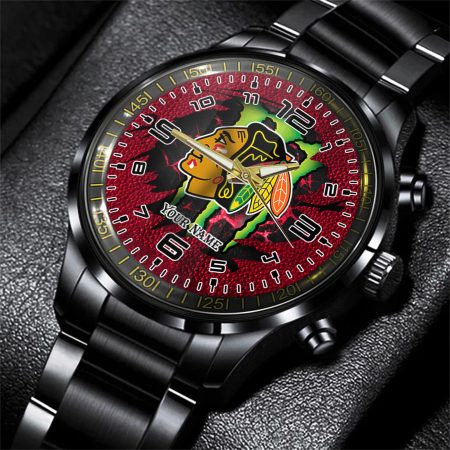Chicago Blackhawks NHL Personalized 3D Black Men Hand Watch Gift For Fans