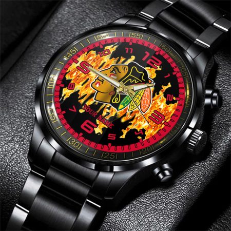 Chicago Blackhawks NHL Personalized 3D Black Watch Gift For Fans