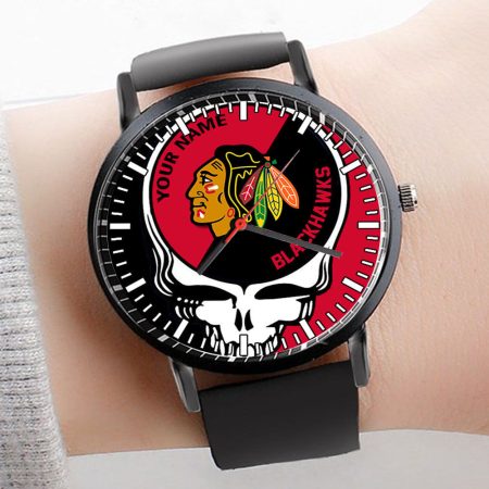 Chicago Blackhawks NHL Personalized 3D Men Leather Hand Watch Gift For Fans For Father