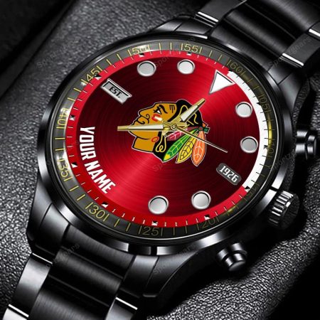 Chicago Blackhawks NHL Personalized New Black Hand Watch Gift For Fans