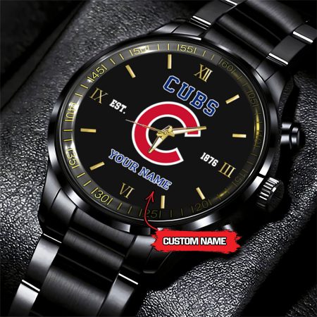 Chicago Cubs MLB Black Fashion Watch Custom Your Name For Fan