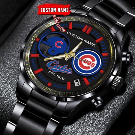 Chicago Cubs MLB Personalized Black Stainless Steel Watch Gifts For Fans