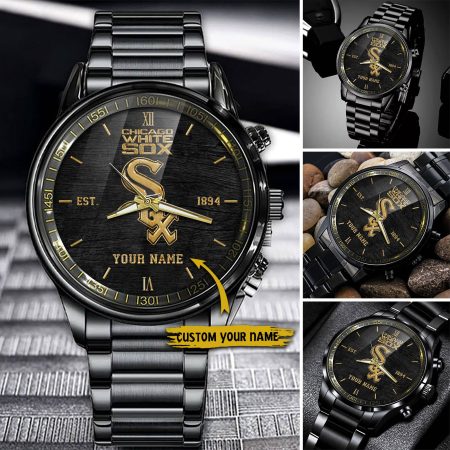 Chicago White Sox MLB Black Fashion Watch Custom Your Name For Fan
